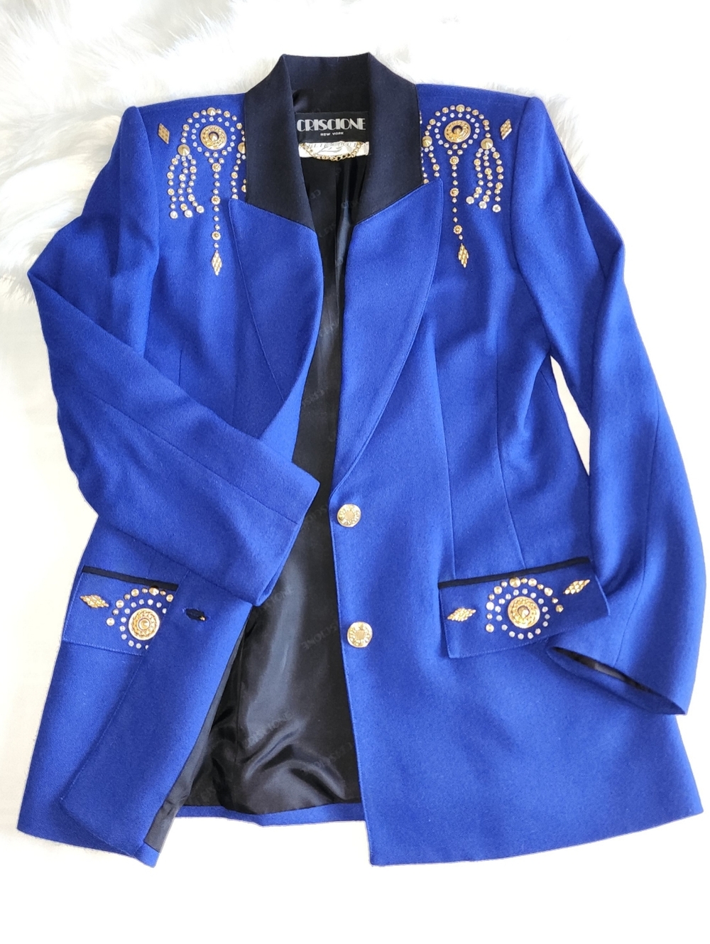Vintage Royal Blue Blazer Jacket Swarovski Criscione NY S M